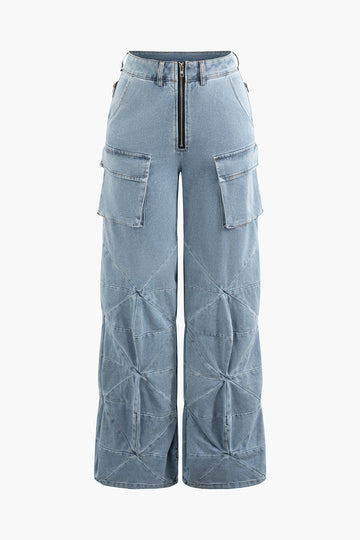 Seam-Detail High Waist Flap Pocket Cargo Pants