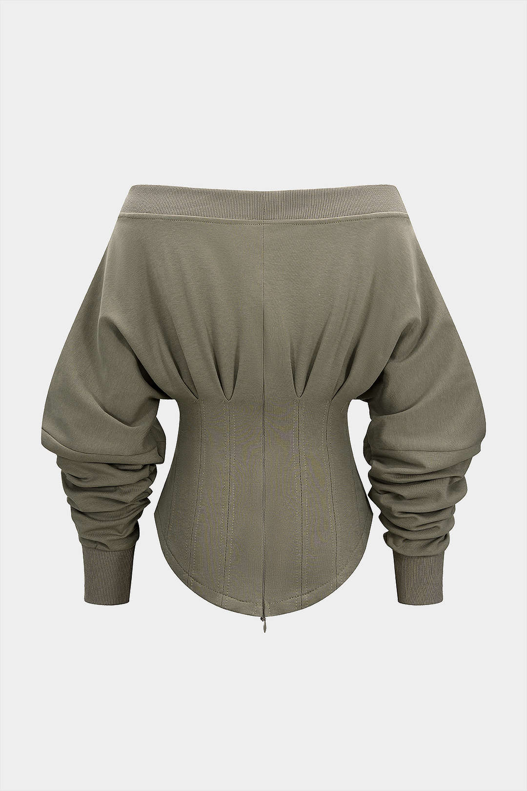 Off Shoulder Metallic Pleated Zipper Waist-Cinching Sweatshirt