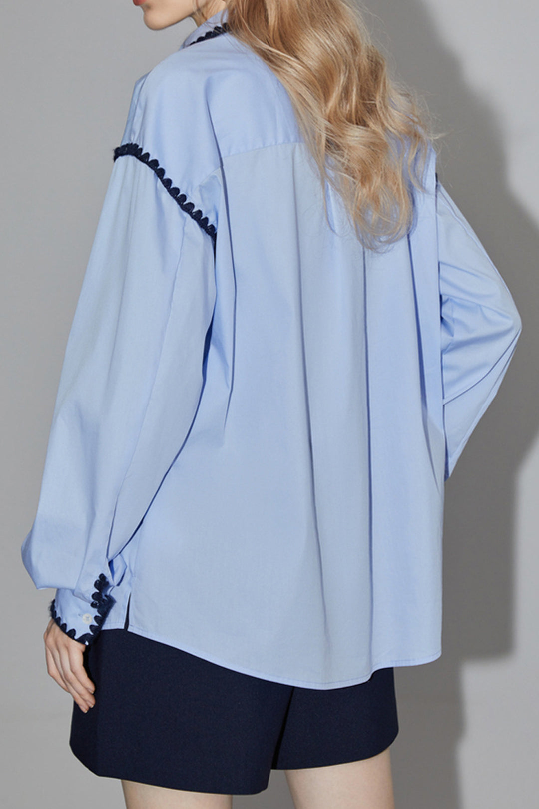 Embroidered Trim Chest Pocket Long Sleeve Shirt