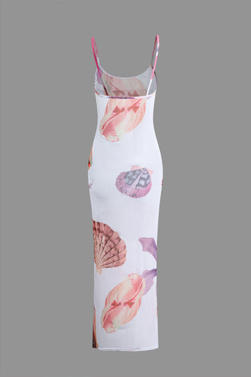 Shell Print Mesh Cami Maxi Dress