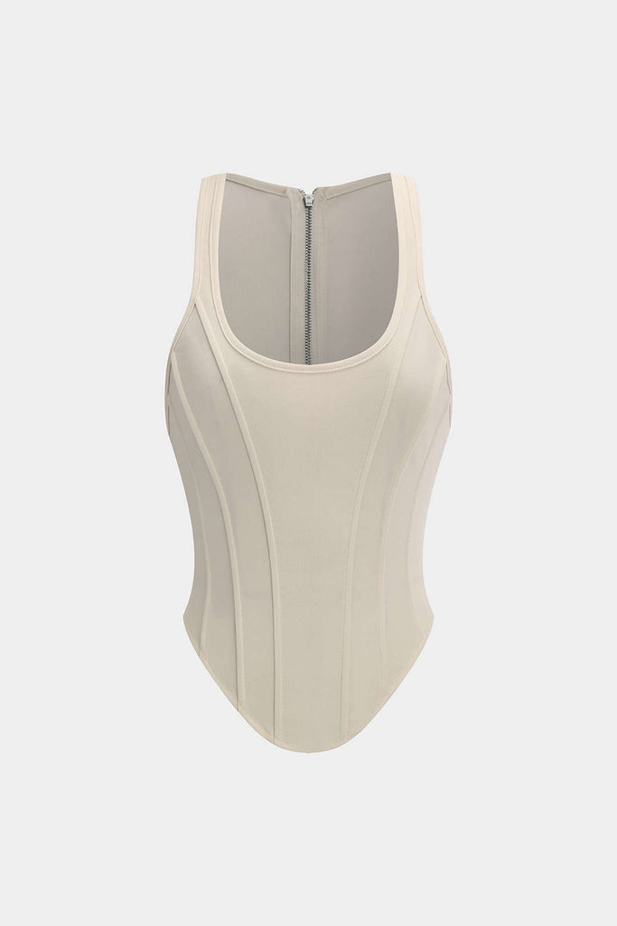 Zipper Tie-Up Corset Waist Tank Top - decent-life