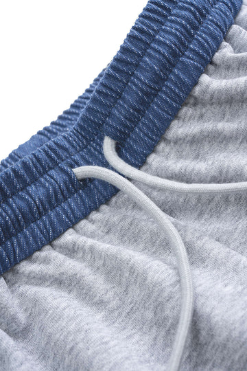 Contrast Patchwork Long-Sleeve Top And Shirred Waistband Drawstring Trousers Set