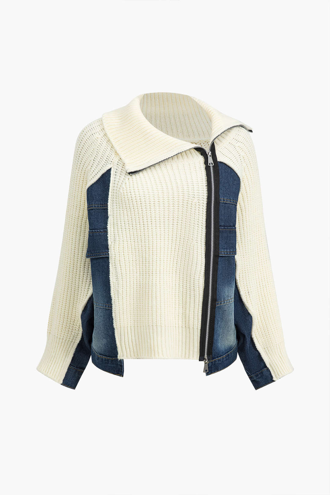 Solid lynlås detalje Patchwork sweater cardigan