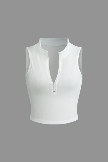 Basic Stand-up Collar Zip-up Knit Tank Top
