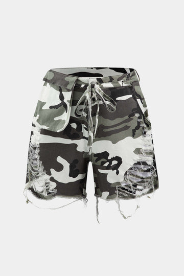 Camo Destroyed Cargo Shorts