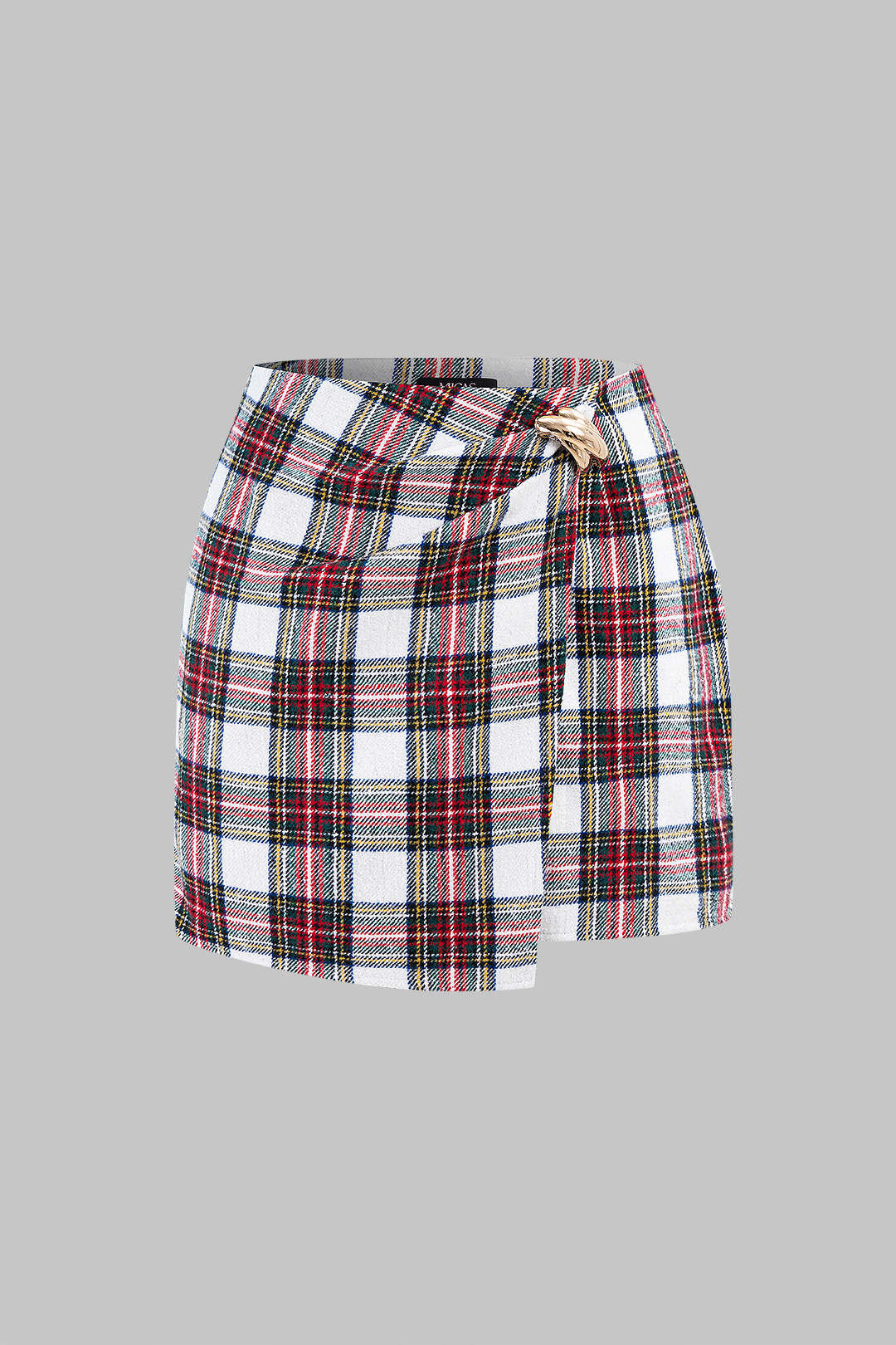 Contrast Plaid Print Asymmetrical High Waist Mini Skirt