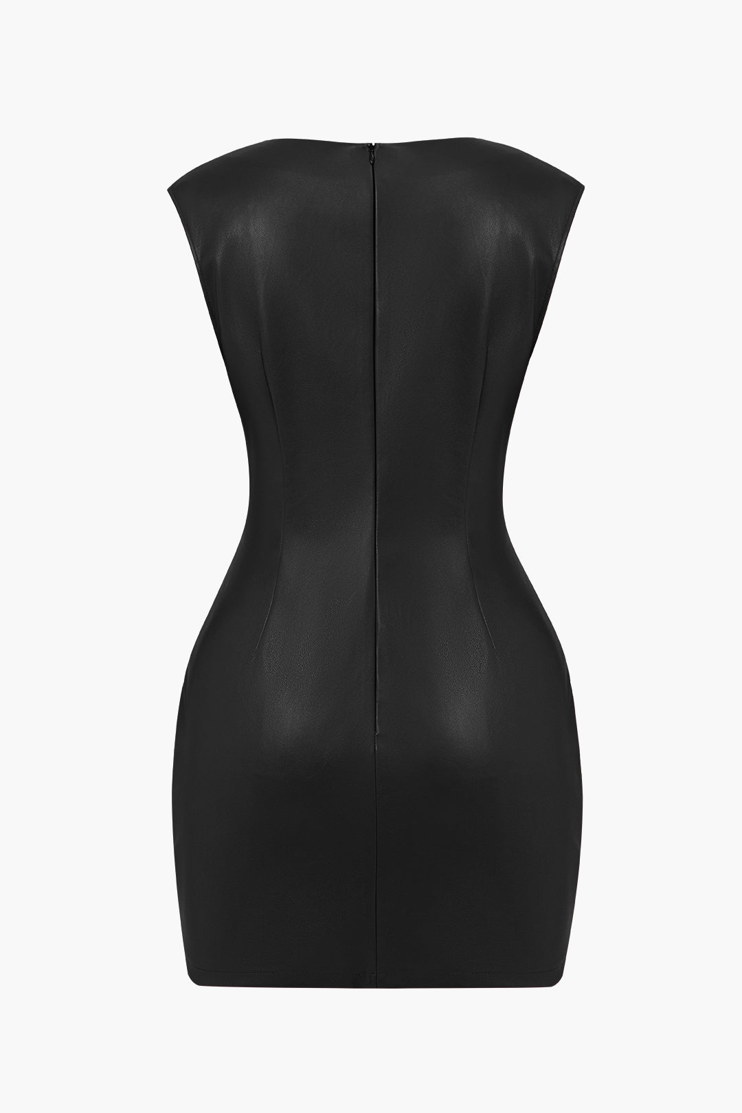 Rauched Faux Leder V-Ausschnitt Bodycon Mini Kleid