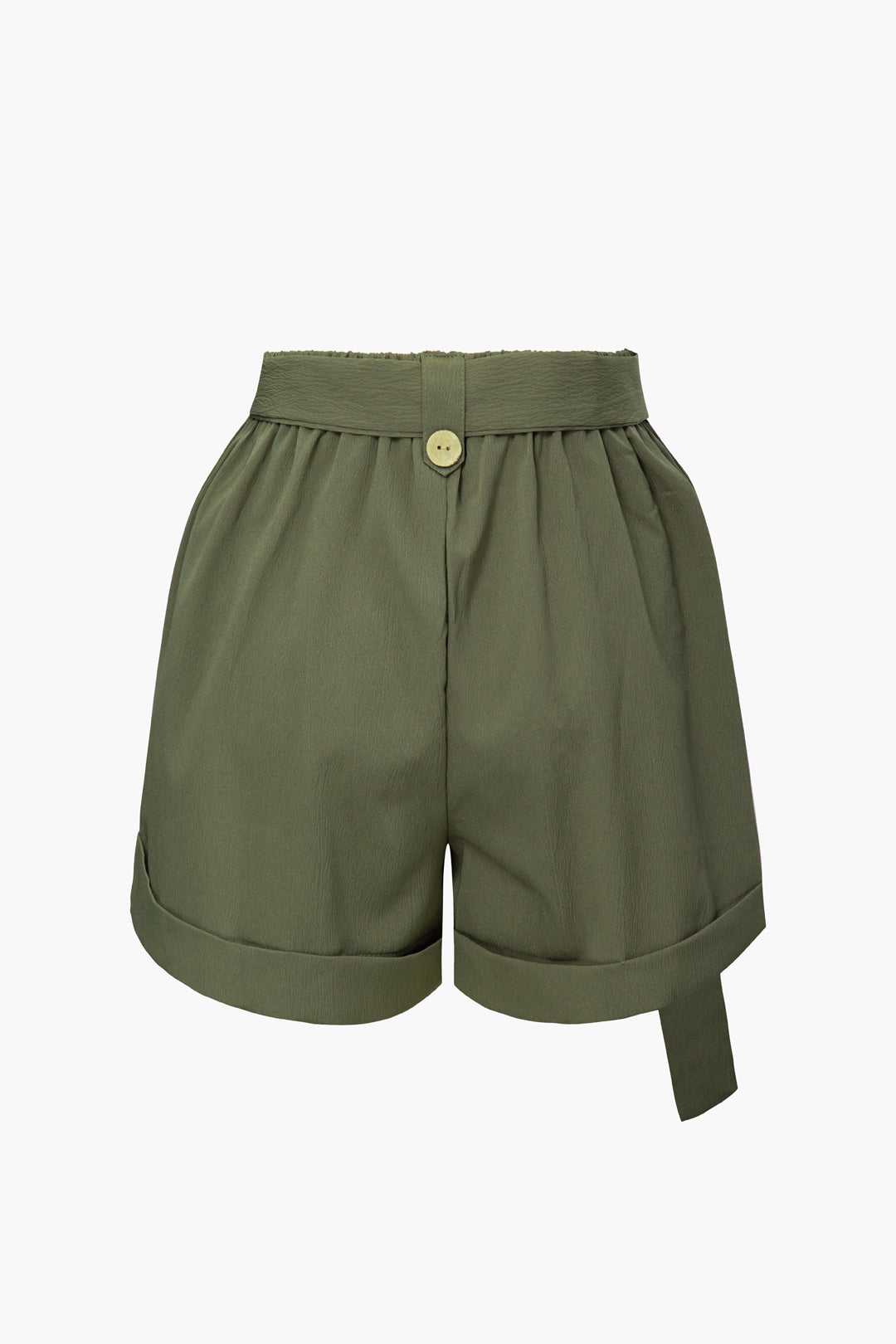 Belted Pleated Rolled Hem Shorts