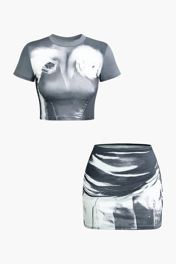 Body Print Crop T-shirt And Mini Skirt Set