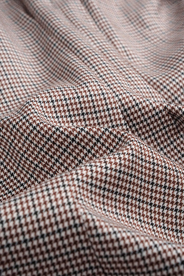 Houndstooth Print Patchwork Notched Lapel Pleated Hem Long Sleeve Mini Dress