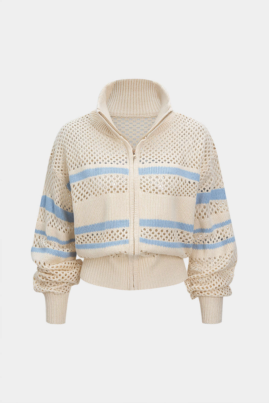 Knit Contrast Cut Out Zipper Cardigan