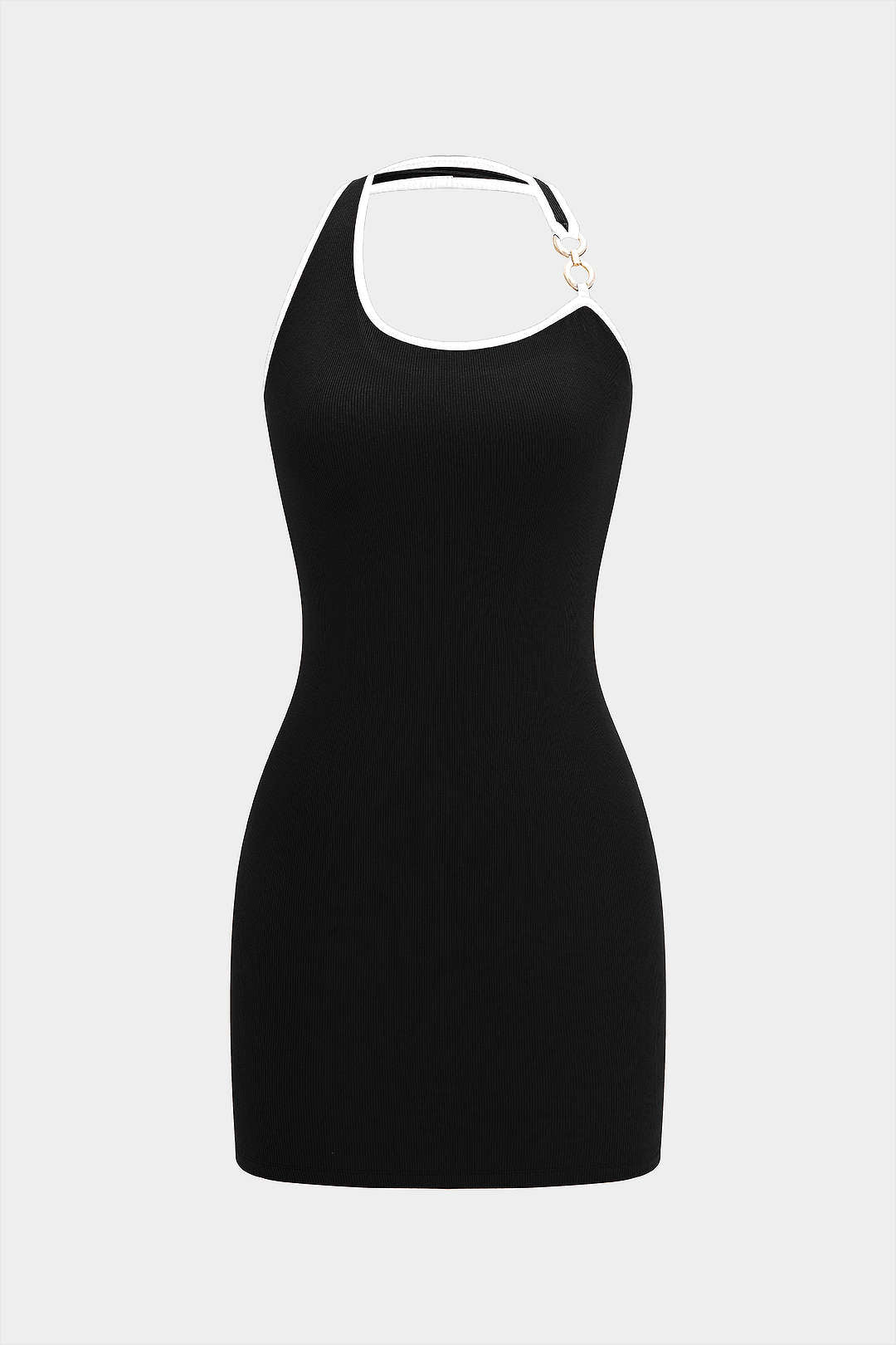 Halter Neck Contrast Binding Metallic Decor Sleeveless Mini Dress