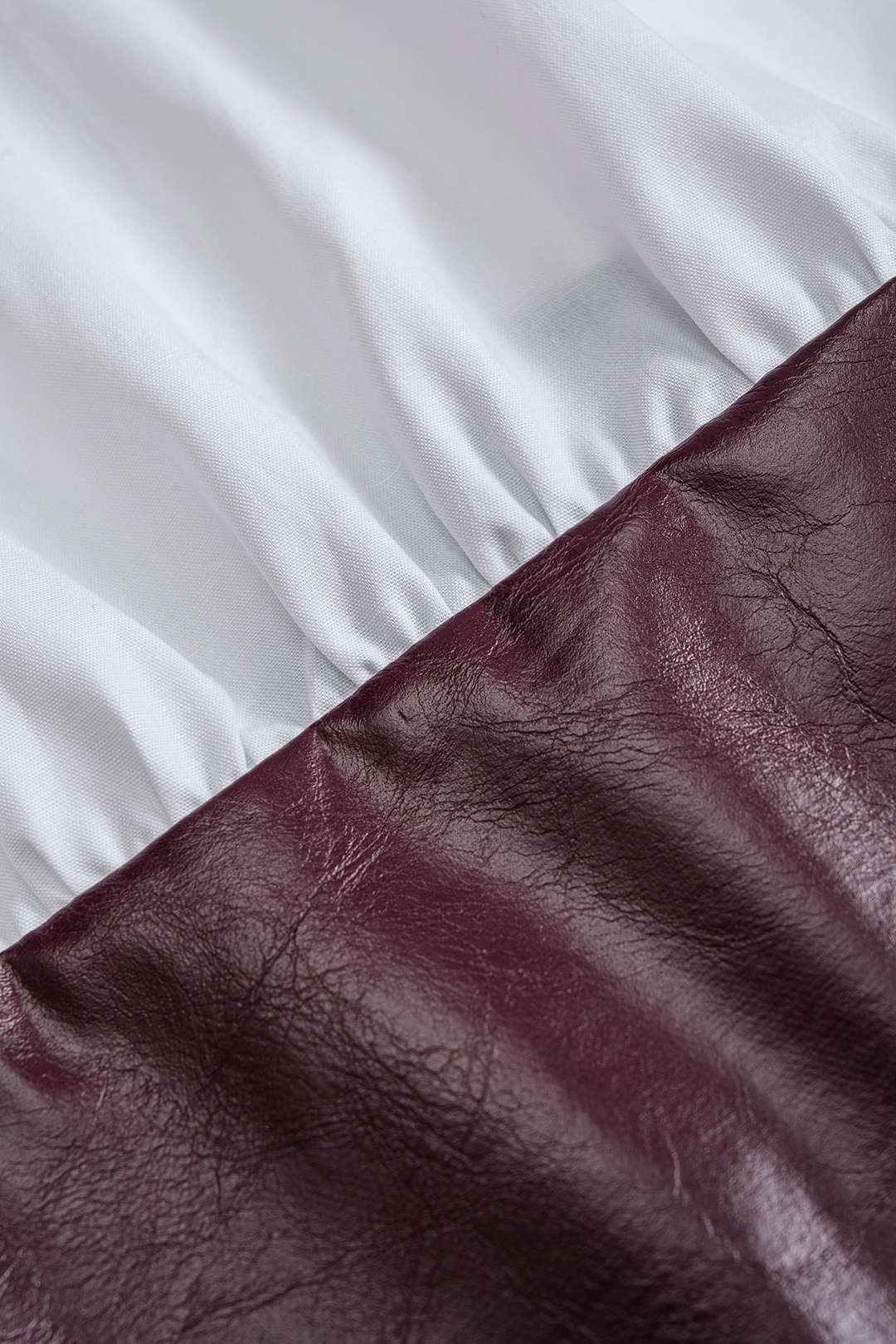 Faux Leather Patchwork Hook And Eye Waist-Cinching Long-Sleeve Shirt