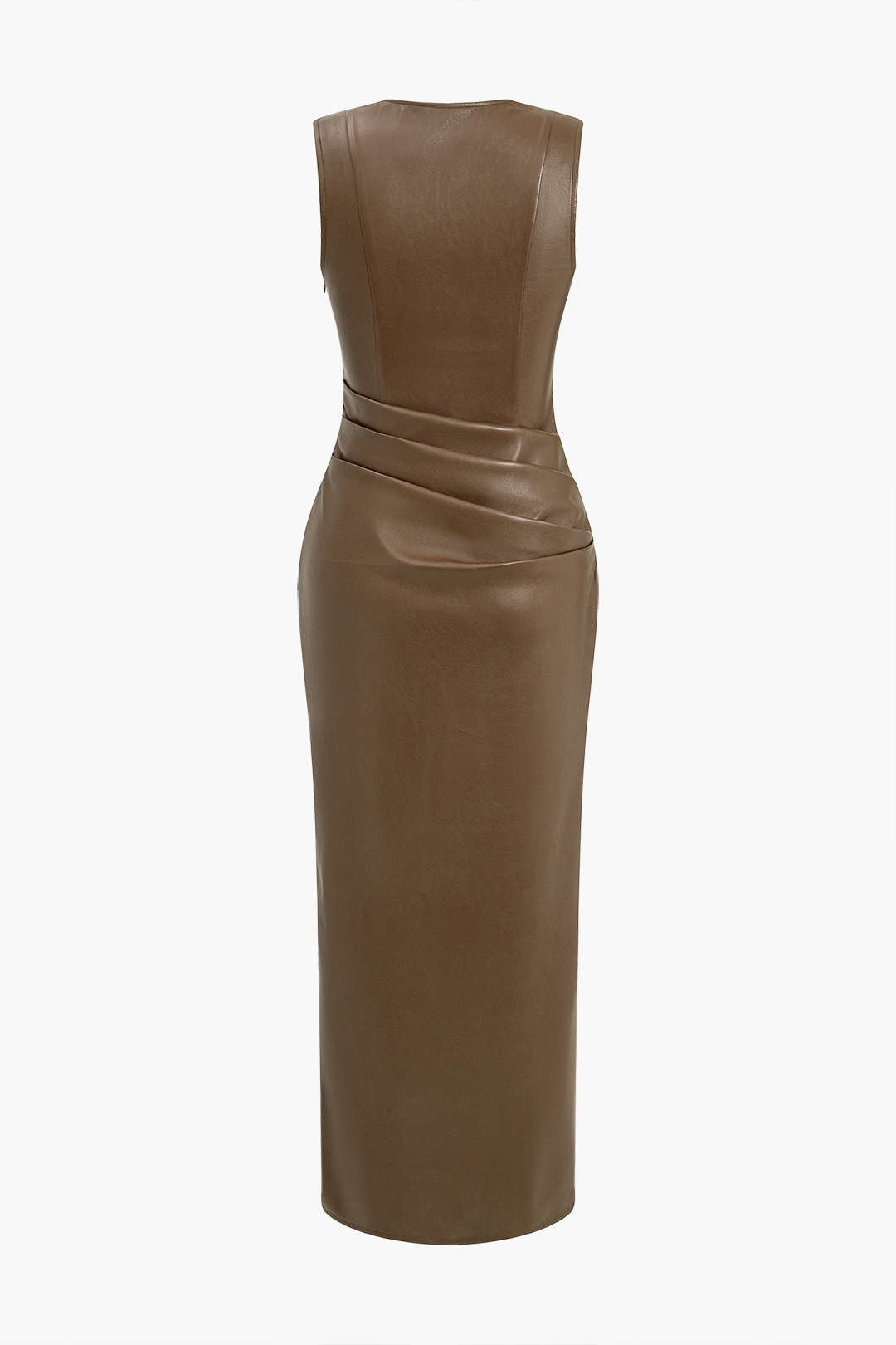 Faux Leather V-neck Ruched Maxi Dress