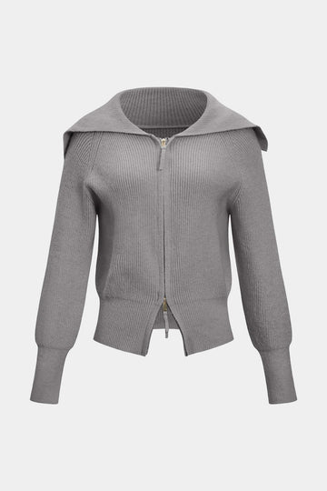 Knit Zipper Collar Cardigan