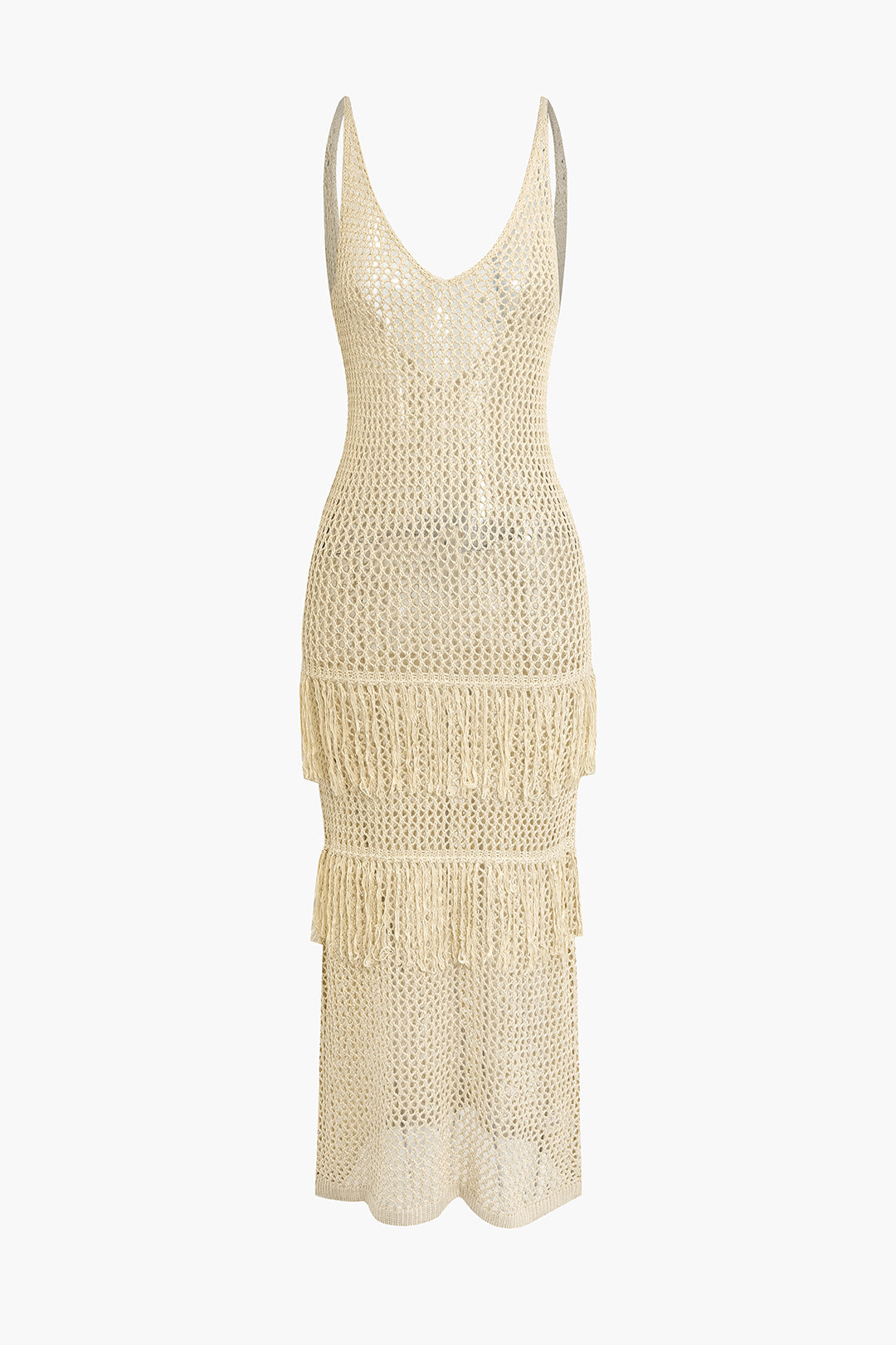 Solid Knit Fringe Backless Dress