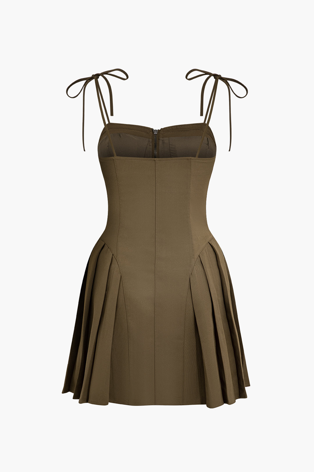 Tie Strap Zip-UP Pleated Bustier Mini Dress