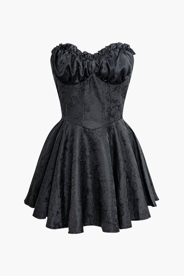 Jacquard Ruffle Strapless Mini Dress With Lace Glove