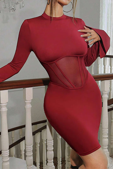 Backless Corset Long Sleeve Midi Dress