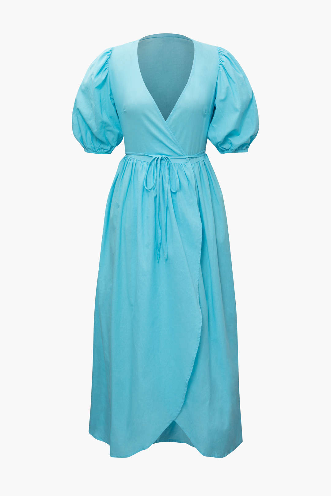 Cross V-neck Slit Puff Sleeve Maxi Dress With Tie