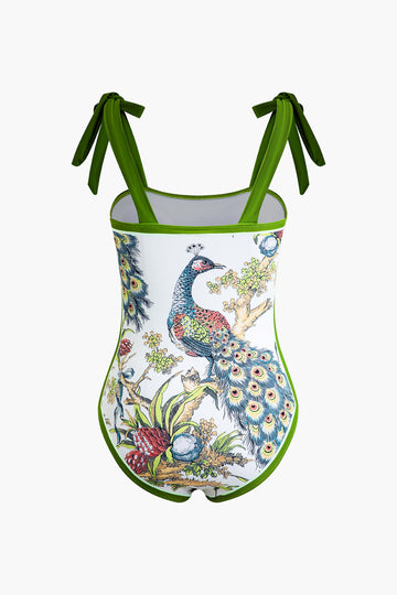 Peacock Print Tummy Control One-Piece Swimsuit