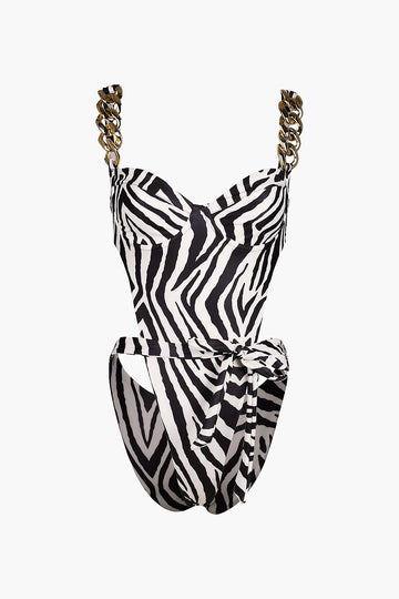 Chain Knot Bustier One-Piece Swimsuit