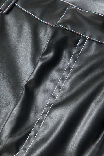 Stitching Detail Faux Leather Split Maxi Skirt