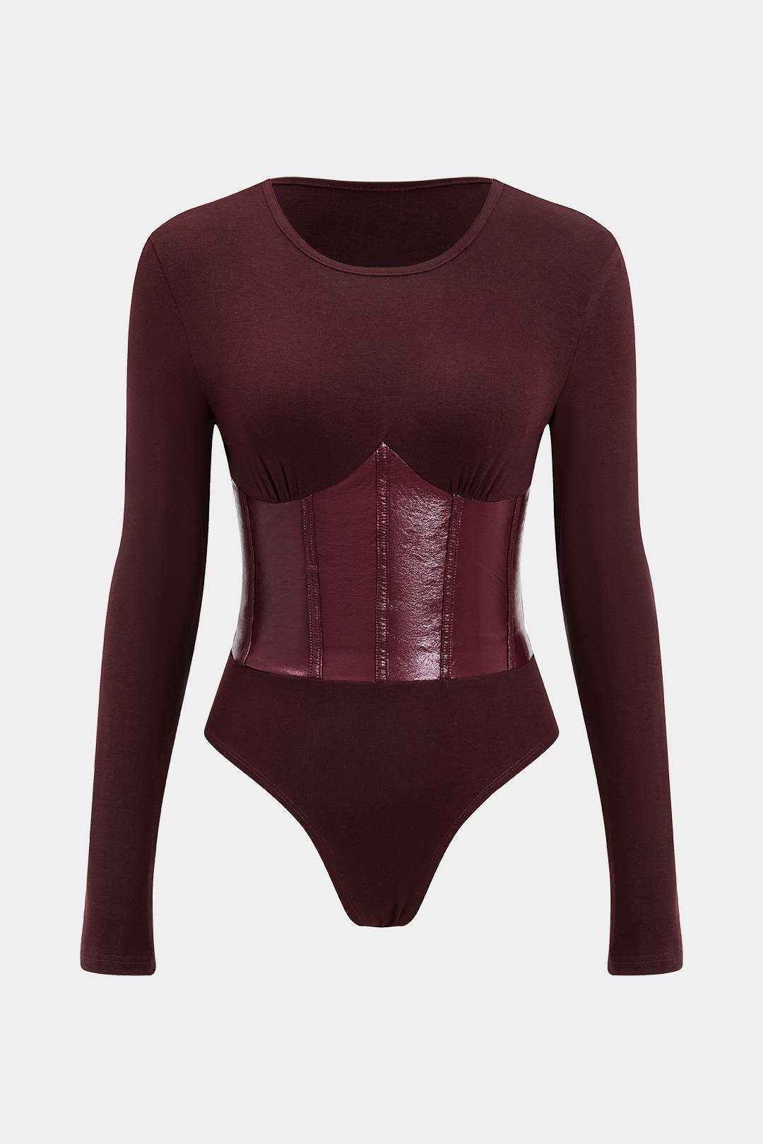 Patchwork Faux Leather Long Sleeve Bodysuit