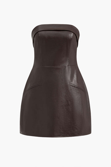 Solid Faux Leather Strapless Mini Dress