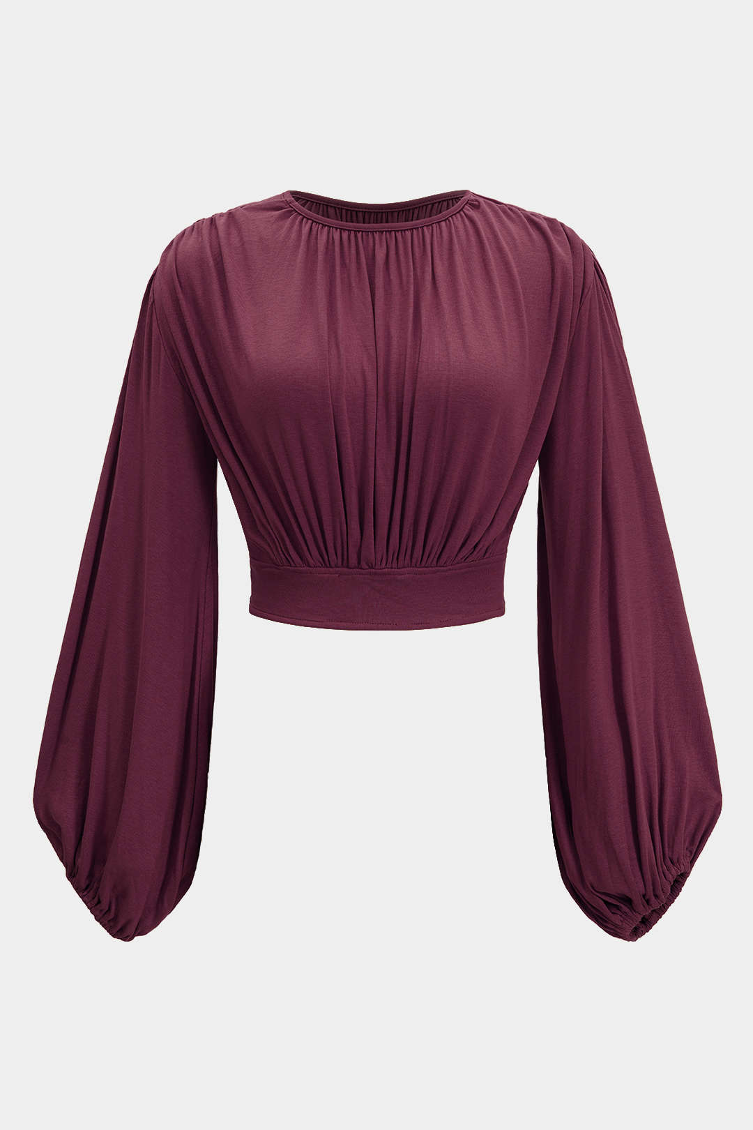 Round Neck Ruched Batwing Sleeve Top