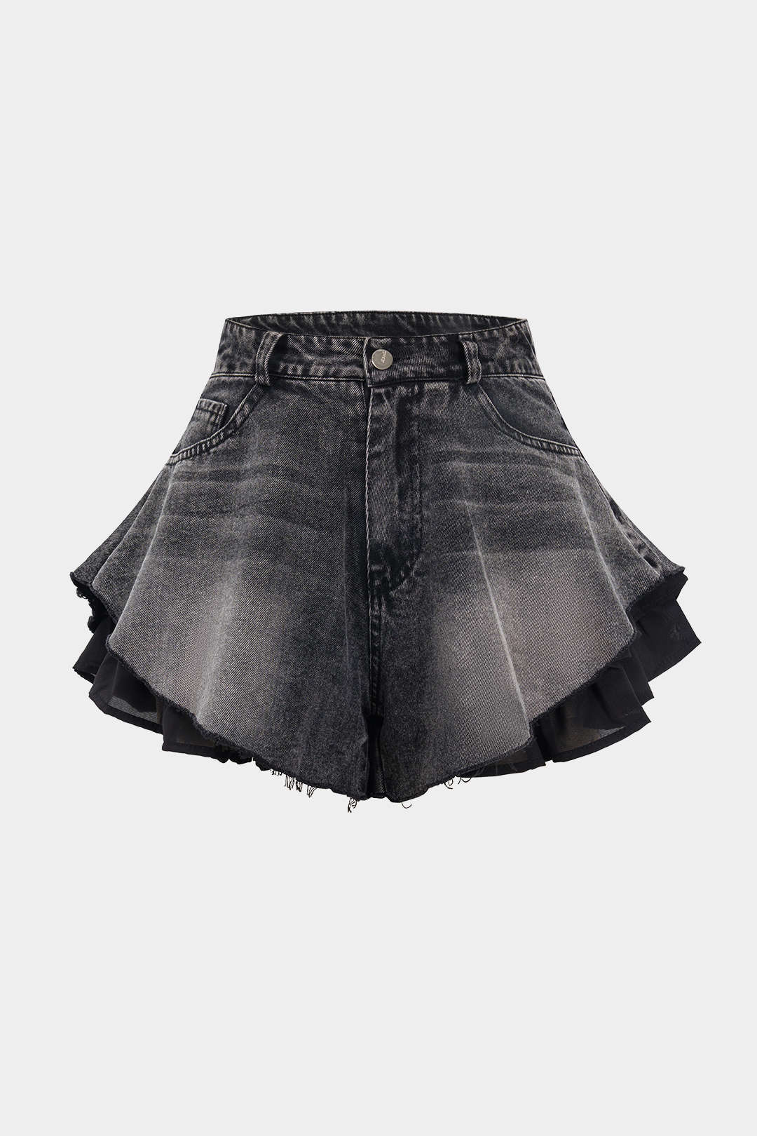 Denim patchwork flossede brede benshorts