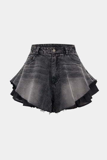 Denim patchwork flossede brede benshorts