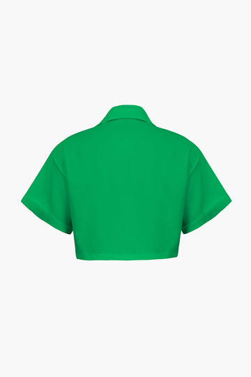 Basic Flap Pocket Twist Hem Shirt