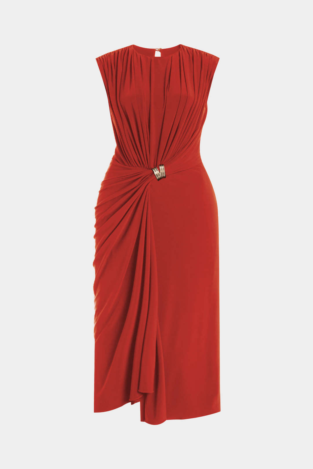 Plus Size Metallic Decor Ruched Sleeveless Midi Dress