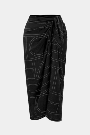 Plus Size Geometric Print Knotted High Waist Skirt