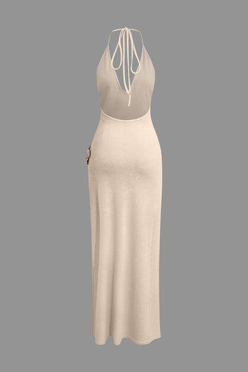 3D Floral V-Neck Backless Slit Maxi Dress