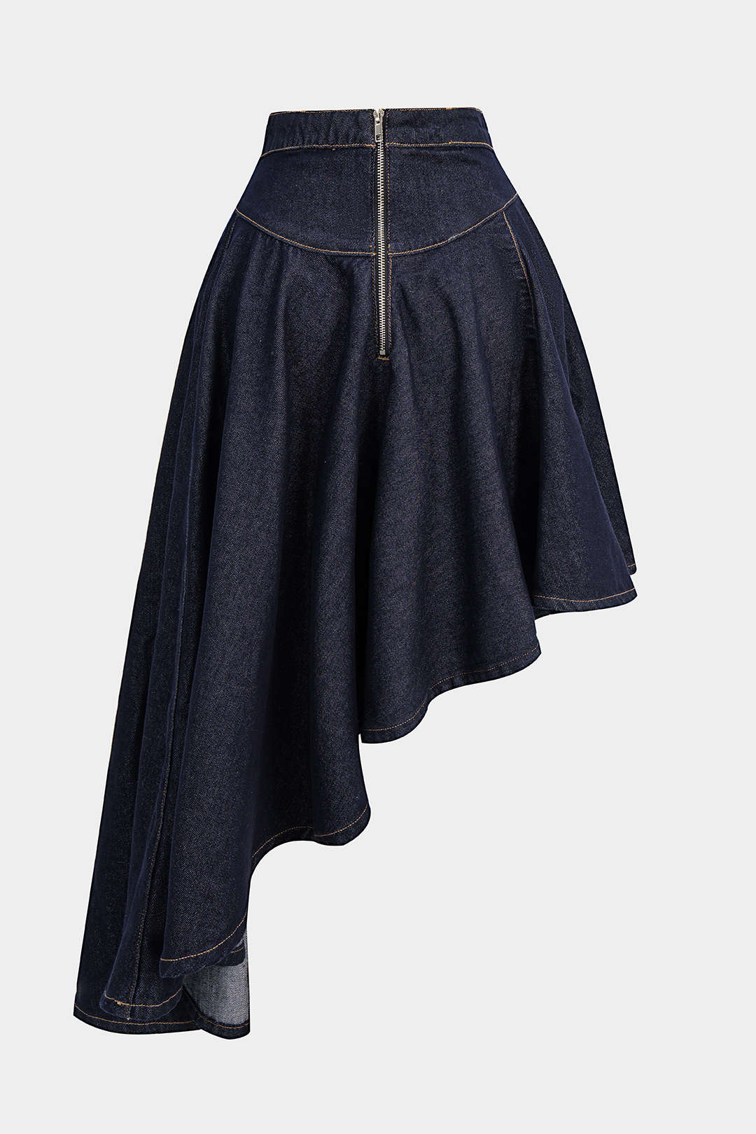 Denim Contrast Binding Ruffle Skirt