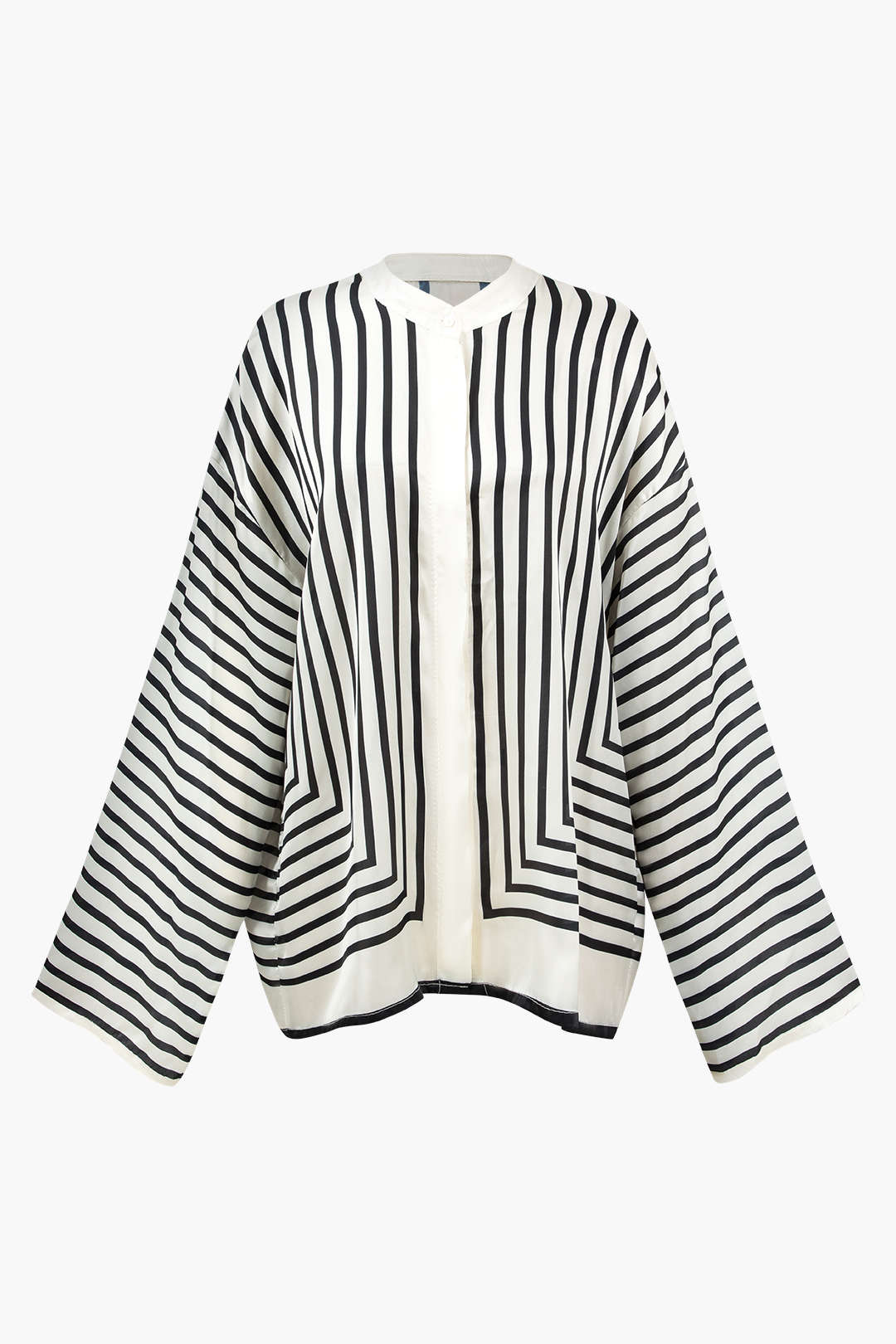 Stripe Print Satin Long-Sleeve Shirt