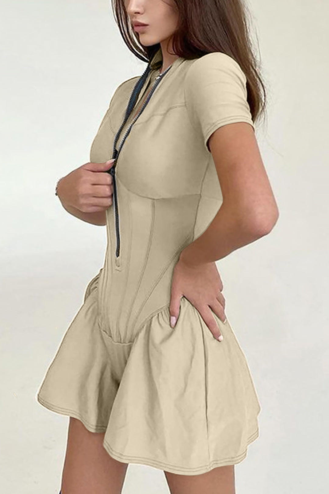 Zipper Ruched Playsuit