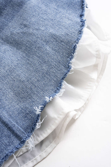 Denim patchwork flossede brede benshorts