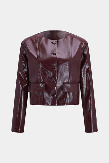 Faux Leather Buttoned Pocket Jacket