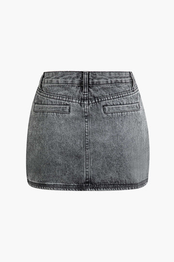 Faded Flap Pocket Cargo Denim Mini Skirt