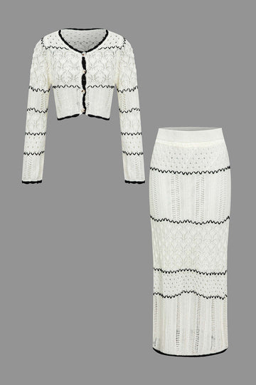 Boho Contrast Crochet Button-Up Top And Maxi Skirt Set