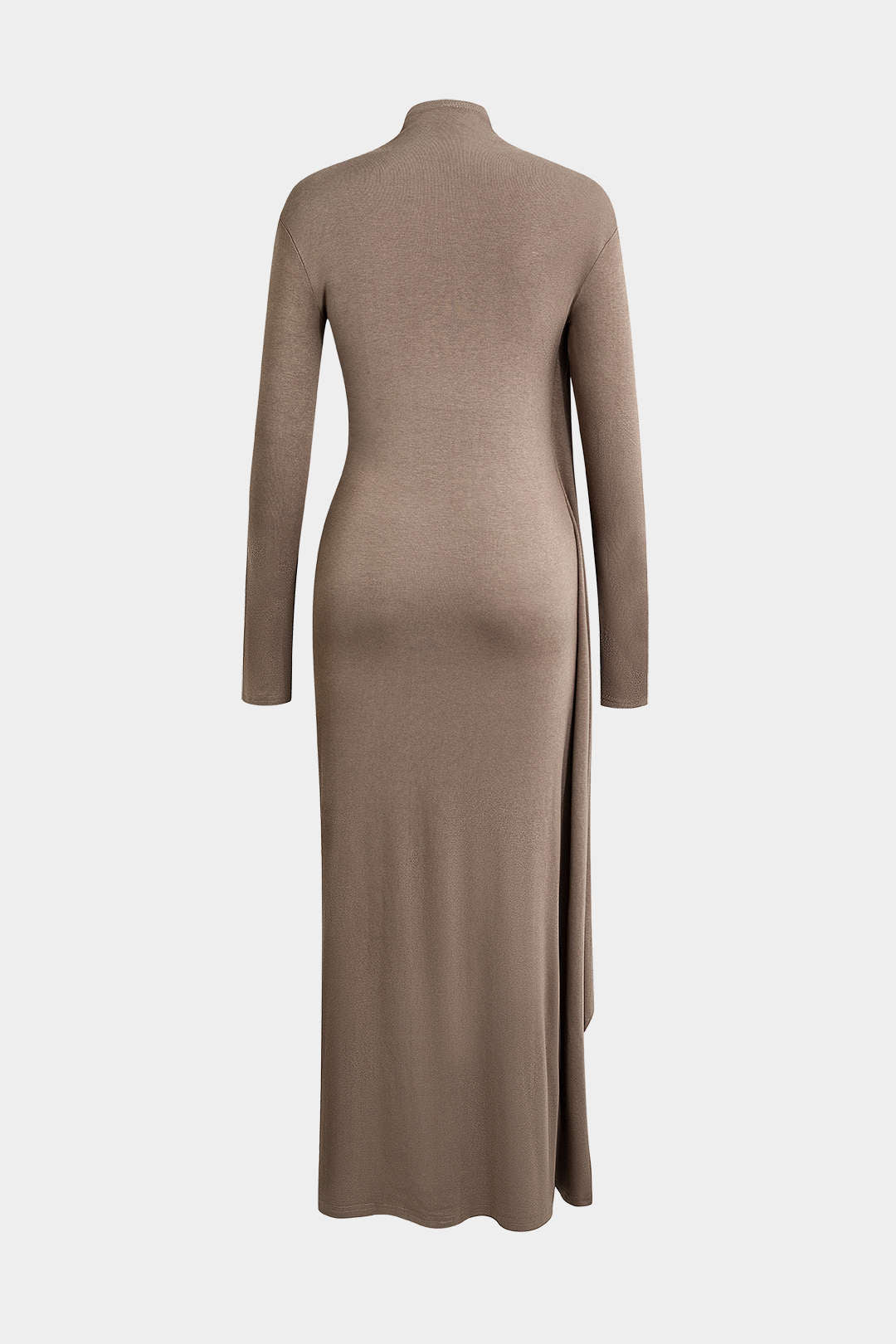 Mock Neck Wrap Ruched Long Sleeve Slit Maxi Kleid