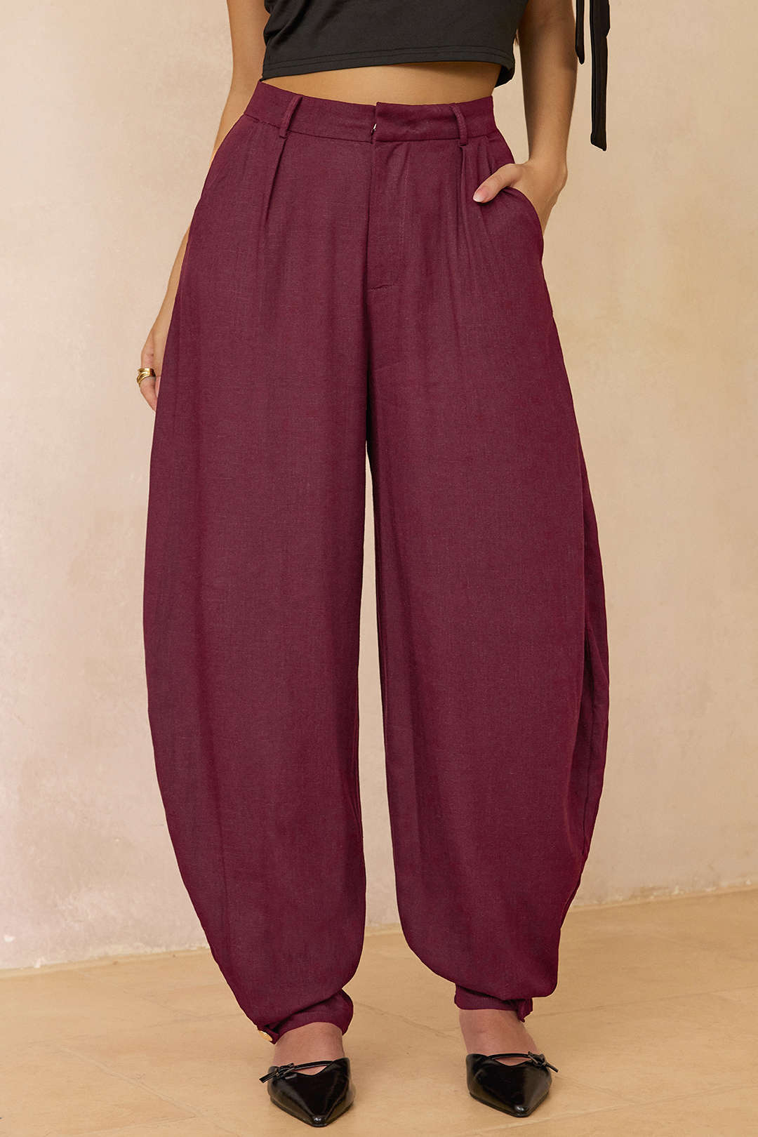 Linen Solid Barrel Trousers