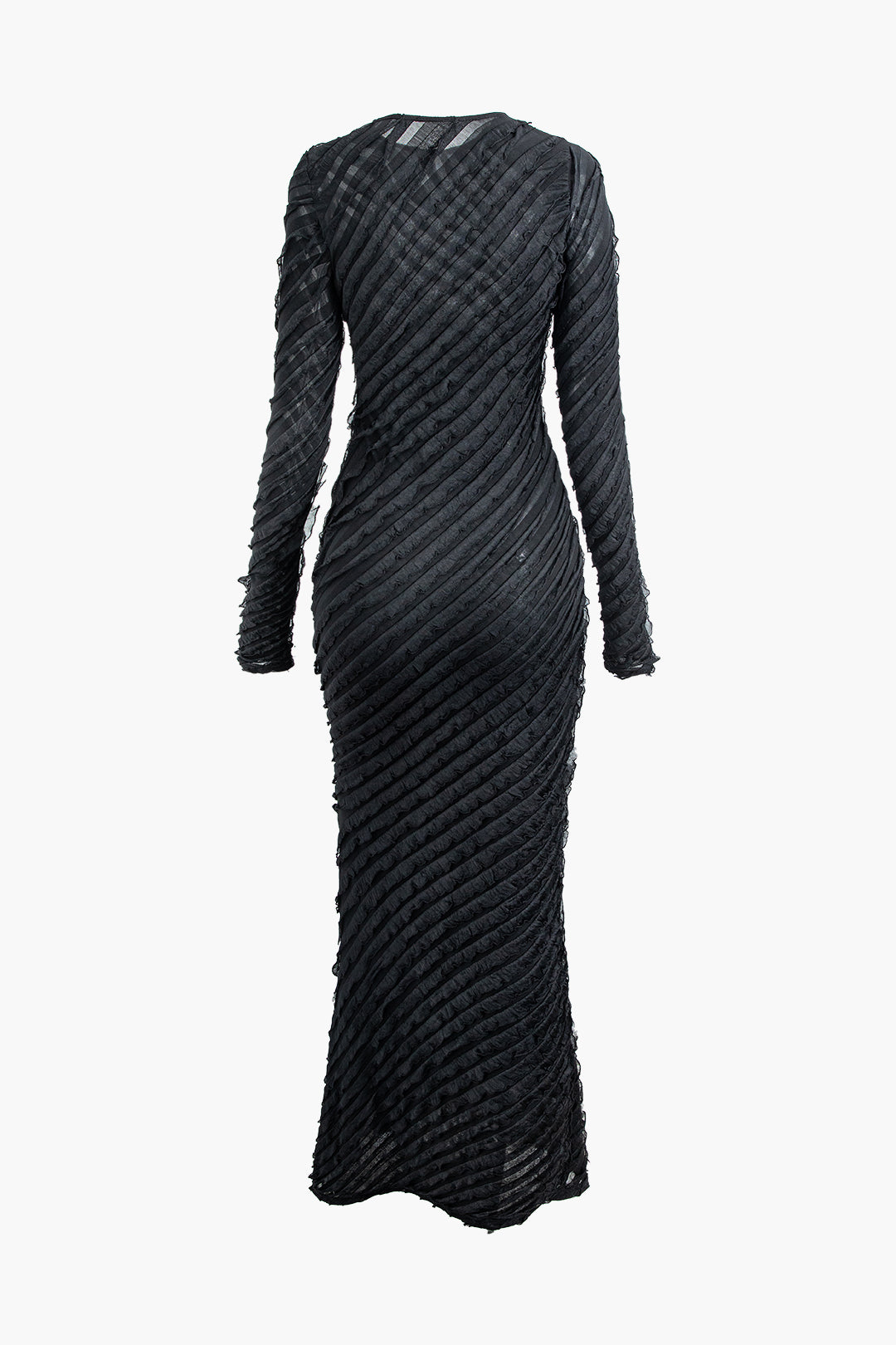 Textured Round Neck Long Sleeve Maxi Dress
