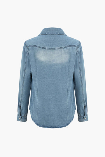 Effen denim overhemd met knoopsluiting en zak