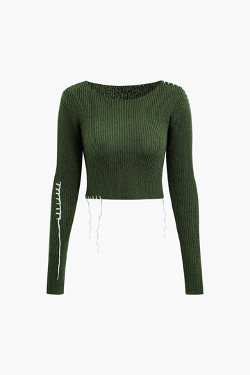 Contrast Whipstitching Long Sleeve Knit Top