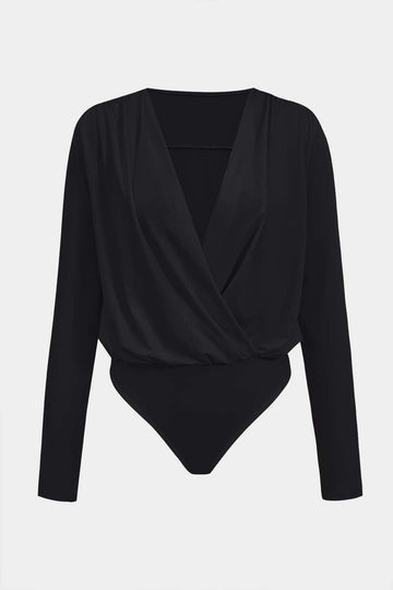 Ruched V-Neck Long Sleeve Bodysuit