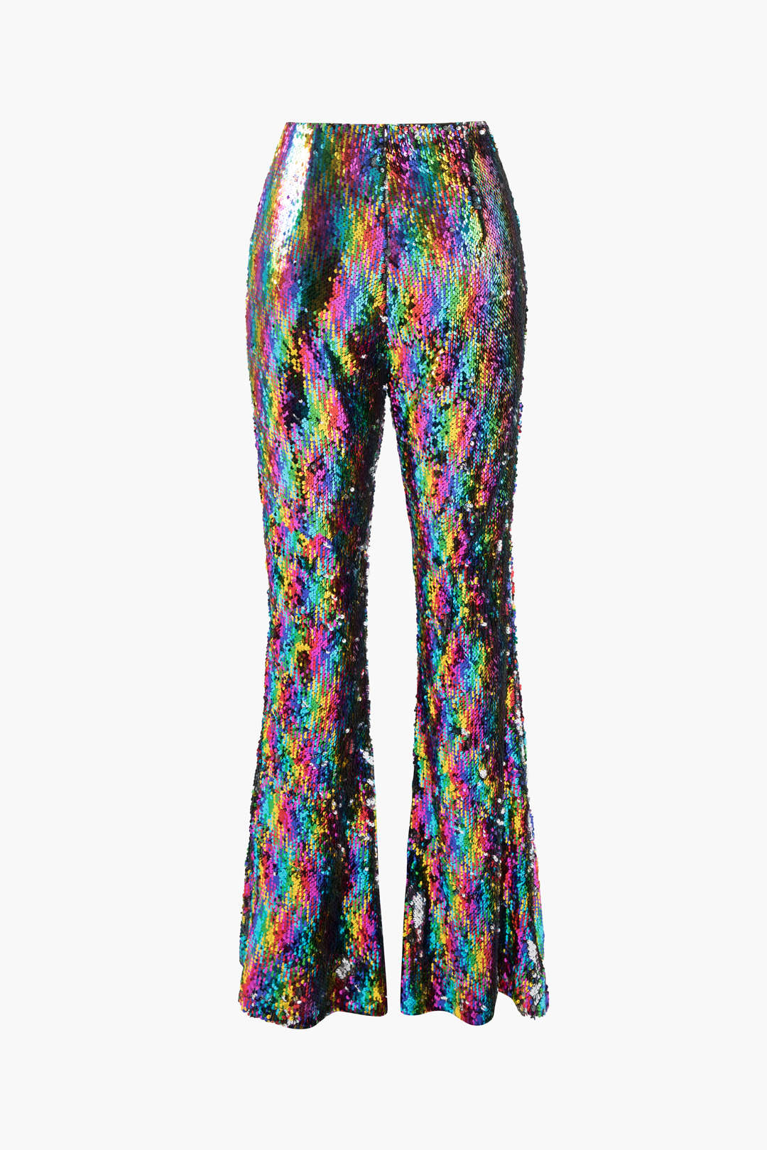 Rainbow Sequin Fringe Flare Pants